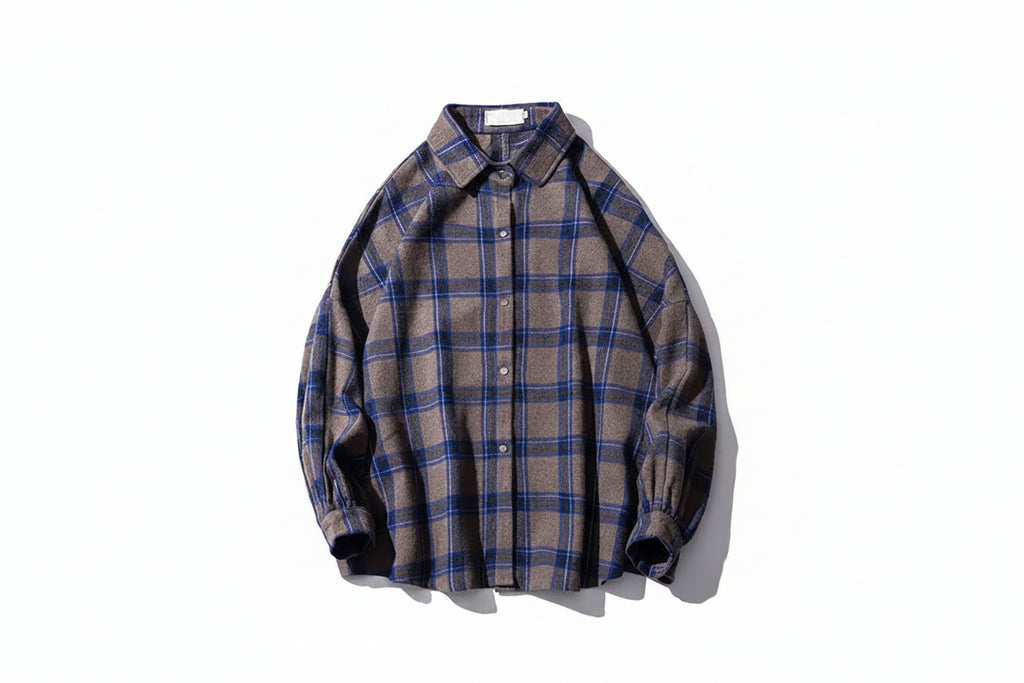 Oversized Vintage Plaid Shirt Men – Thick Long-Sleeve Streetwear Blouse-HighTouch