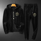 Men’s Gold Velvet Tracksuit – Hooded Zip Jacket & Joggers-HighTouch