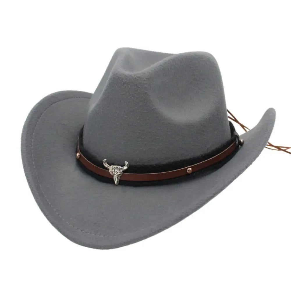 Western Cowboy Hat – Jazz Knight felt hat with bull-shaped décor-HighTouch