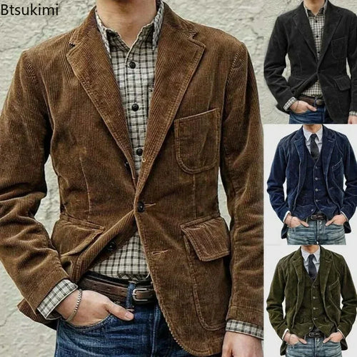 Corduroy Shoulder-Pad Jacket Men-HighTouch
