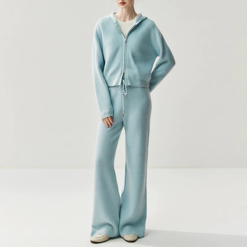 Women’s Cashmere Knitted Hooded Set