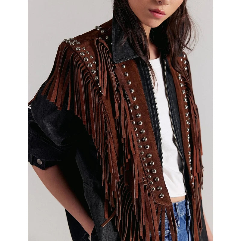 Vintage Studded Faux Suede Tassel Vest