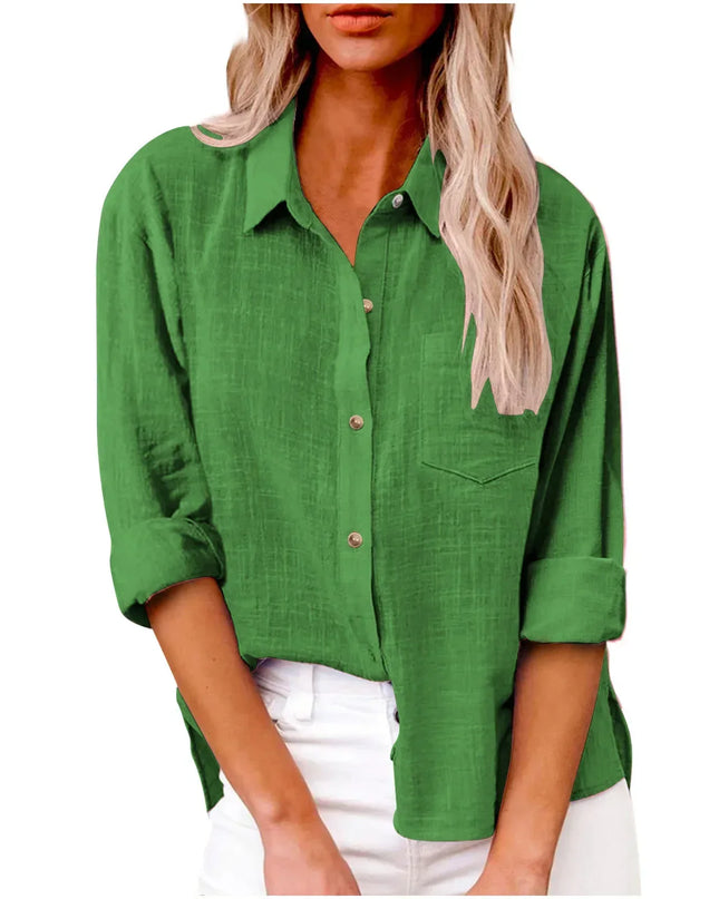 Women’s Long Sleeve Cotton-Linen Shirt