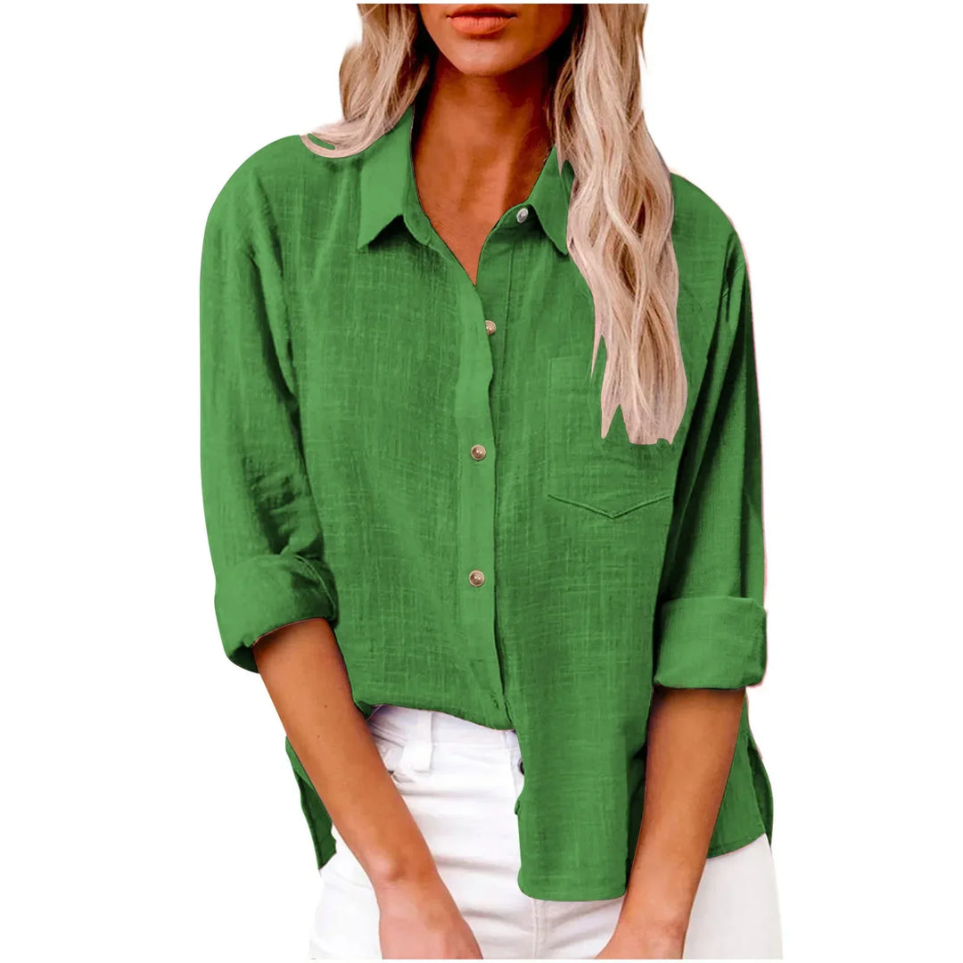 Women’s Long Sleeve Cotton-Linen Shirt-HighTouch
