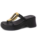 Women’s Metal-Detail Thick-Heel Platform Slides-HighTouch