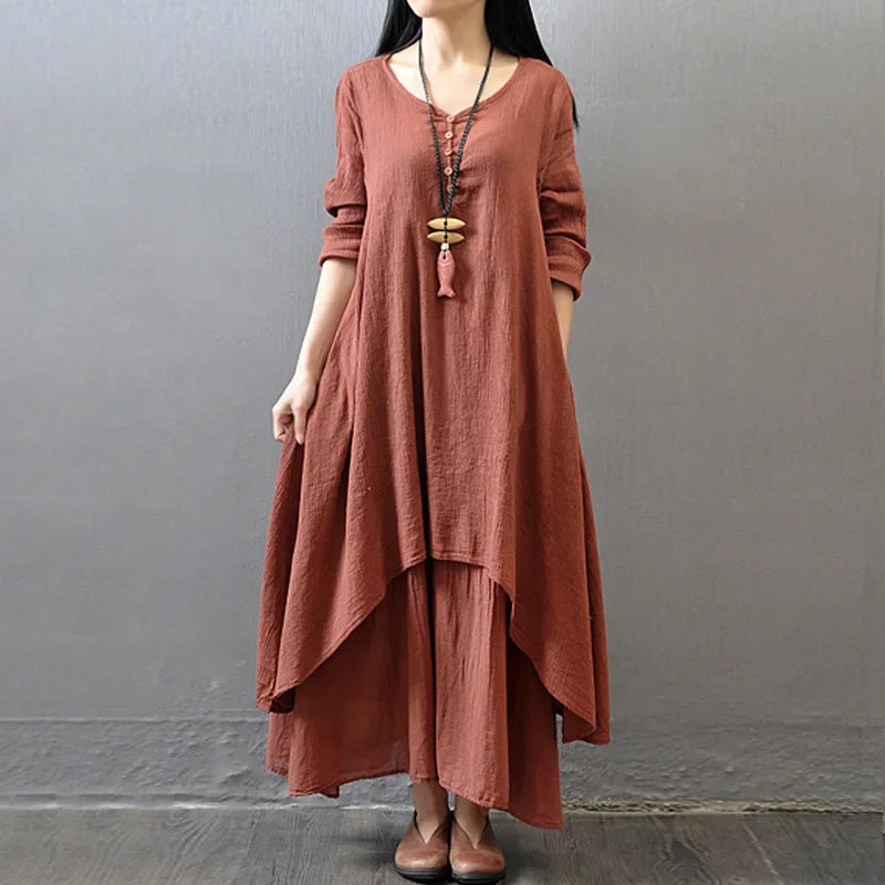 Spring autumn Women Maxi Dresses Casual Full Sleeve
