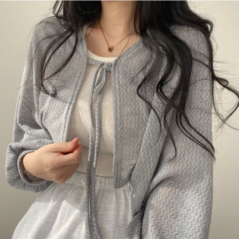 Breathable Lace‑Up Lantern Sleeve Cardigan – Summer Sunscreen Shawl-HighTouch