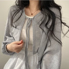 Breathable Lace‑Up Lantern Sleeve Cardigan – Summer Sunscreen Shawl-HighTouch
