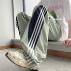 Quick-Dry Color-Block Straight Pants – Men’s 3-Stripe Loose-Fit Summer Trousers-HighTouch