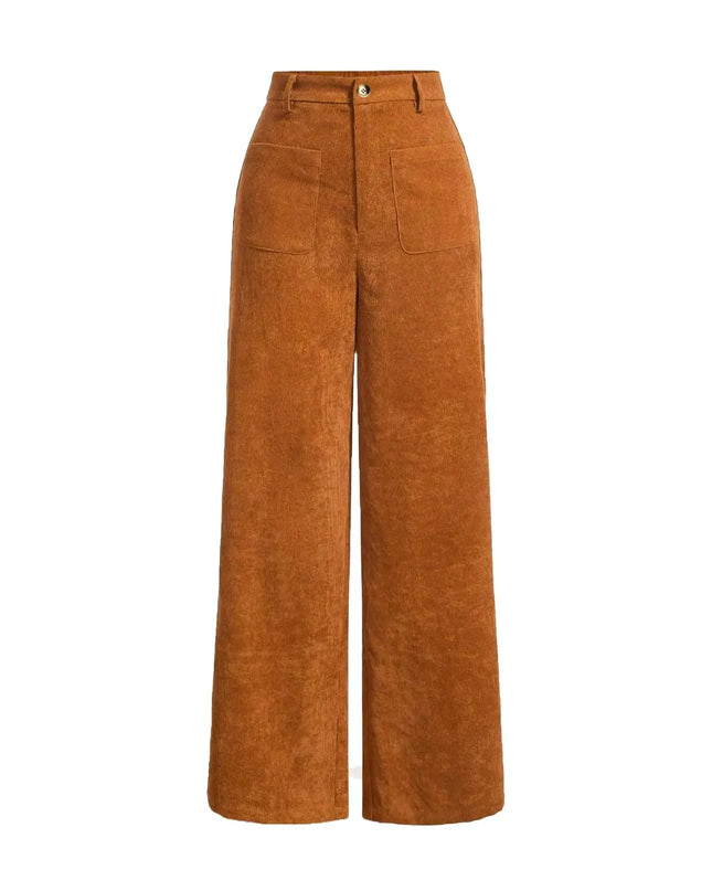 All-Season High Waist Wide-Leg Trousers for Women – Button Front & Pockets