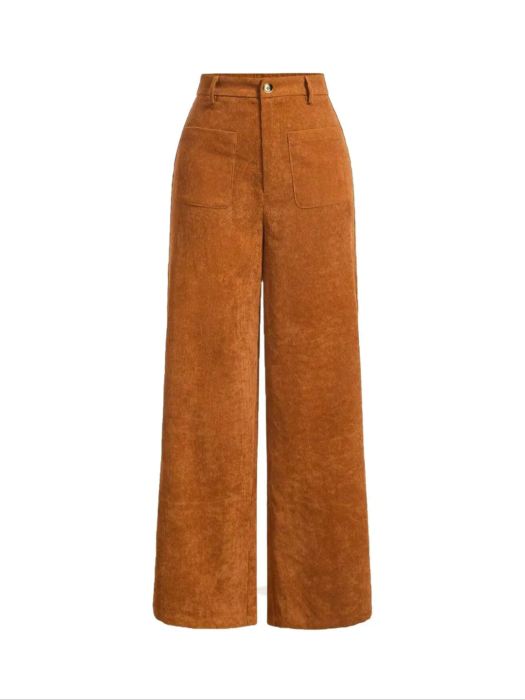All-Season High Waist Wide-Leg Trousers for Women – Button Front & Pockets-HighTouch