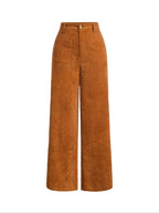 All-Season High Waist Wide-Leg Trousers for Women – Button Front & Pockets-HighTouch