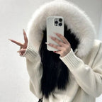 Women’s Hooded Knit Cardigan with Real Fox Fur – Casual Short Coat-HighTouch