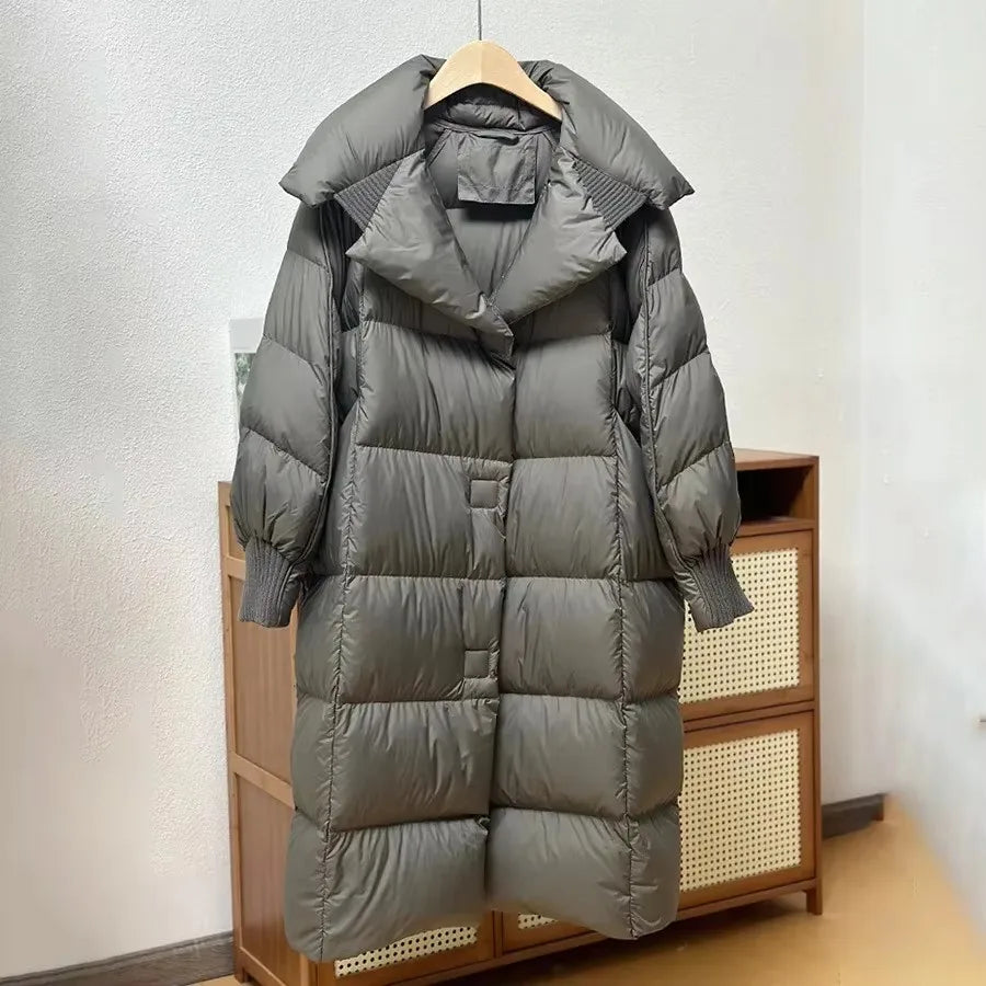 Long 90% White Duck Down Puff Parka Women-HighTouch