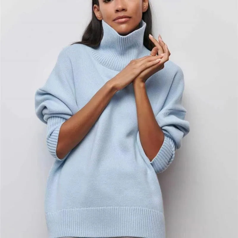 Cozy High-Neck Oversized Knit Sweater – Soft & Trendy Winter Staple-HighTouch