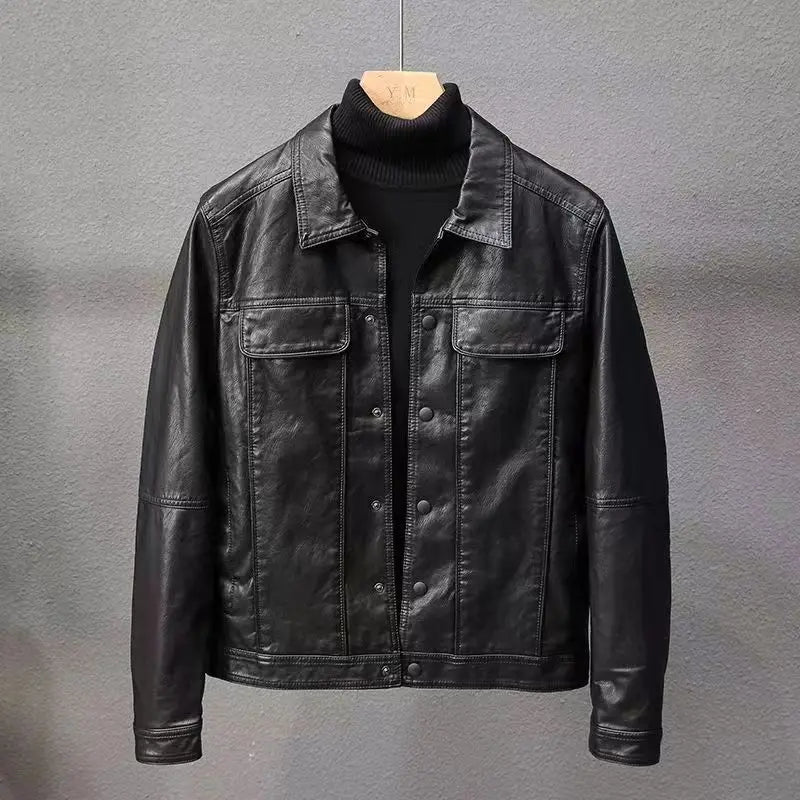 Korean-Style Slim PU Motorcycle Jacket for Men