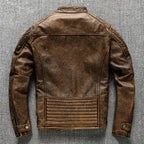 Vintage Yellow-Brown Cowhide Slim Fit Biker Jacket – Motorcycle Coat-HighTouch