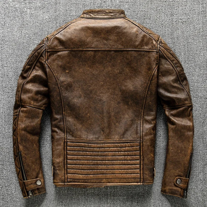 Vintage Yellow-Brown Cowhide Slim Fit Biker Jacket – Motorcycle Coat-HighTouch