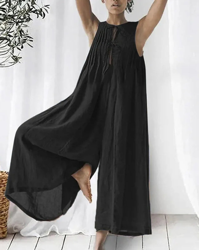 Oversized Chiffon Wide‑Leg Jumpsuit – Sleeveless V‑Neck Summer Romper