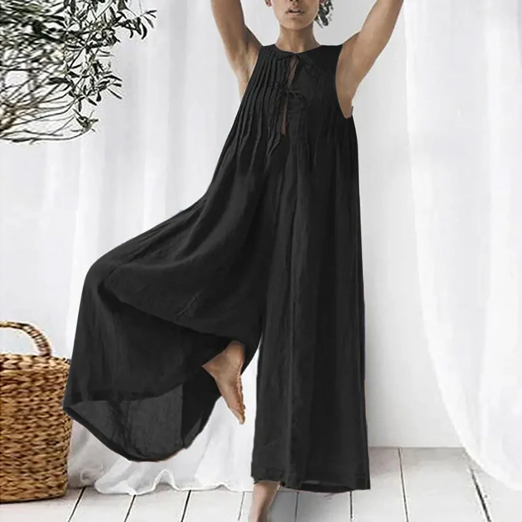 Oversized Chiffon Wide‑Leg Jumpsuit – Sleeveless V‑Neck Summer Romper