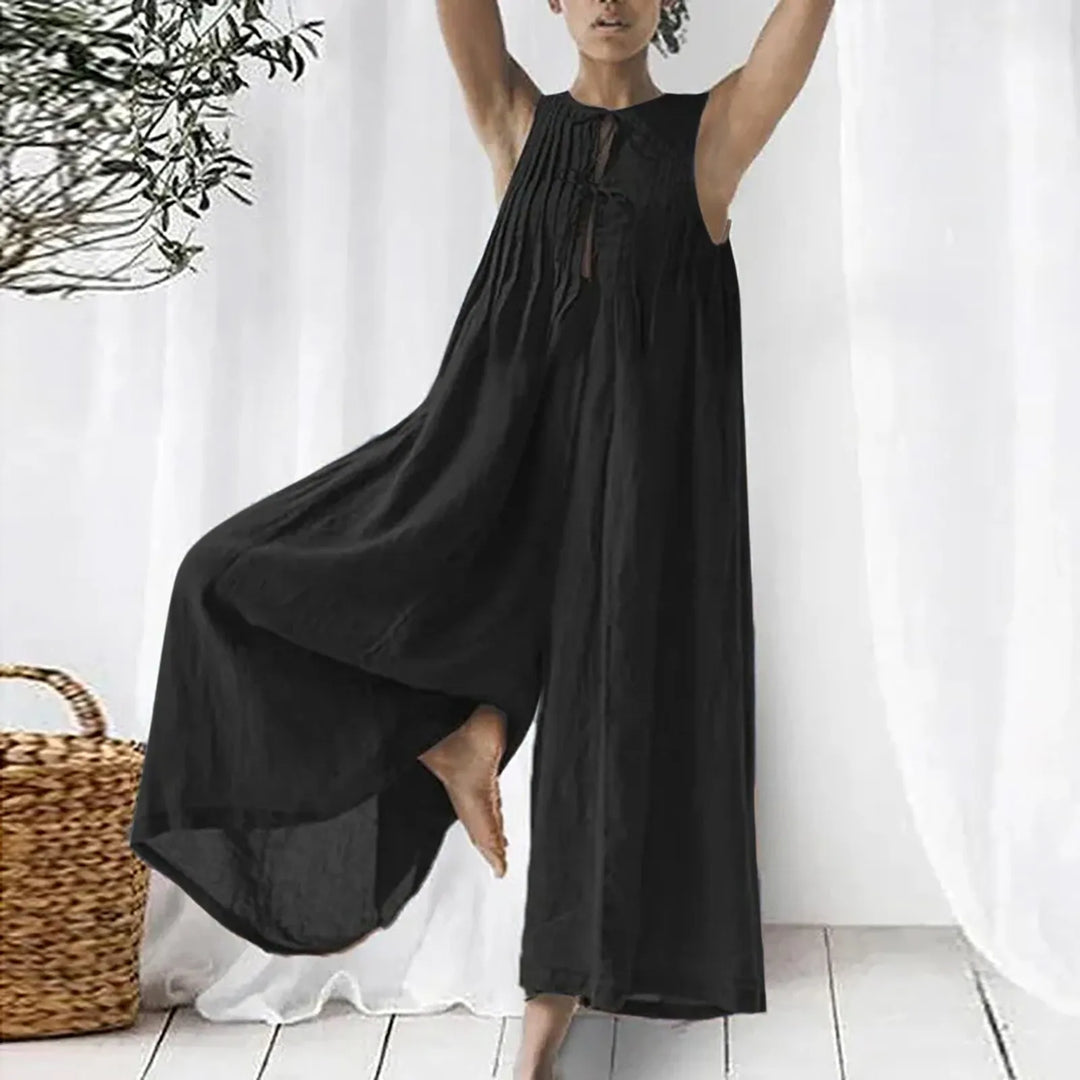 Oversized Chiffon Wide‑Leg Jumpsuit – Sleeveless V‑Neck Summer Romper-HighTouch