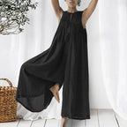 Oversized Chiffon Wide‑Leg Jumpsuit – Sleeveless V‑Neck Summer Romper-HighTouch