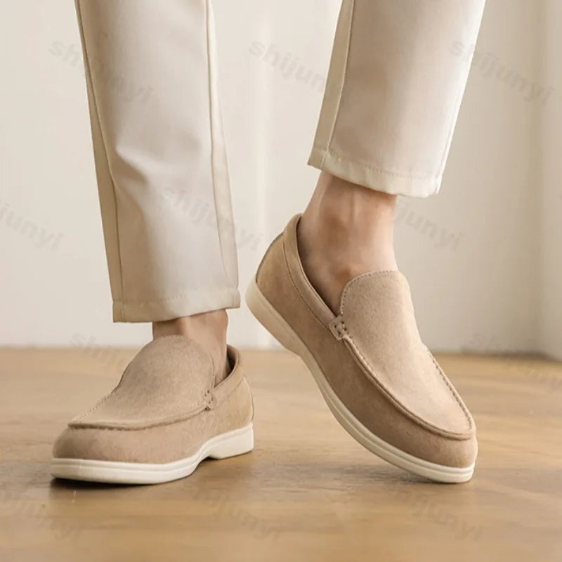 Men’s Frosted Suede Loafers – Lightweight Non-Slip Comfort Shoes-HighTouch