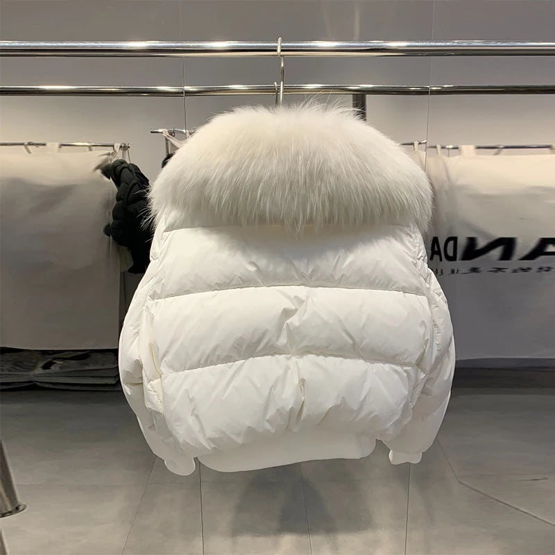 Short White Duck Down Parka Women-HighTouch