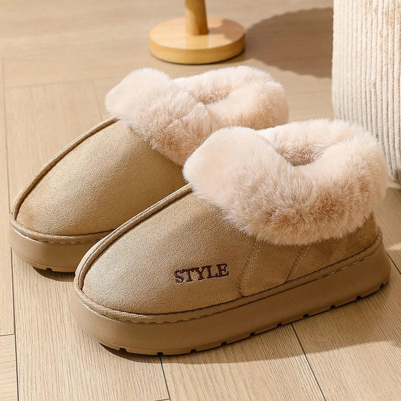 Anti-slip Thick Plush Snow Boots Women Faux Suede Platform Fur Winter Boots Woman Slip On Warm Cotton Padded Shoes