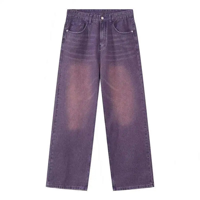 Korean Streetwear Straight-Wide Leg Denim Jeans for Men – Vintage Wash, Baggy Comfort