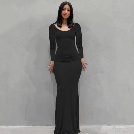 Sexy Spaghetti-Strap Black Trumpet Maxi Dre