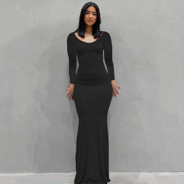 Sexy Spaghetti-Strap Black Trumpet Maxi Dre