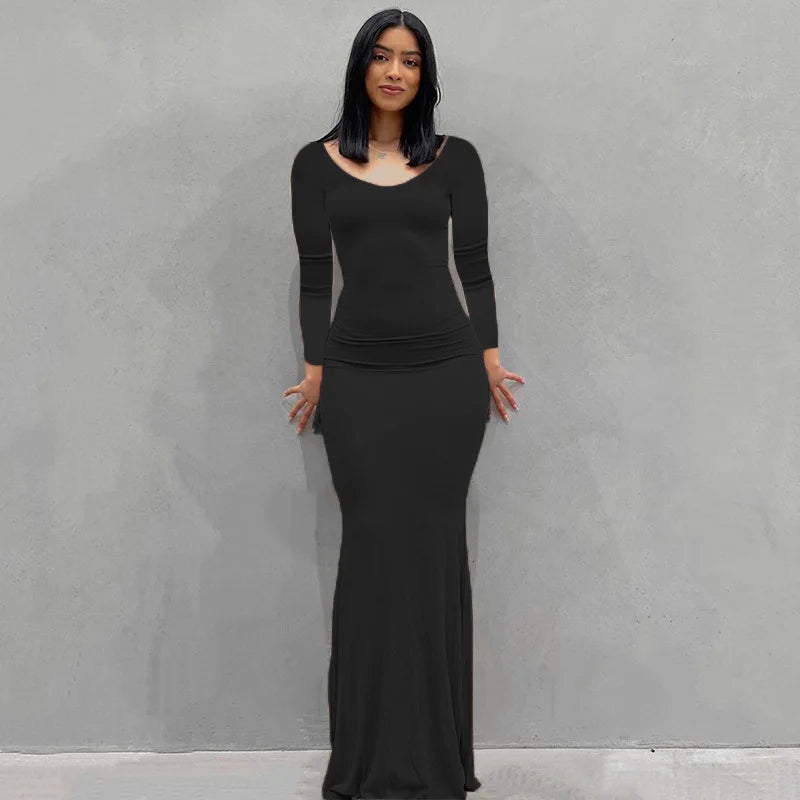 Sexy Spaghetti-Strap Black Trumpet Maxi Dre-HighTouch
