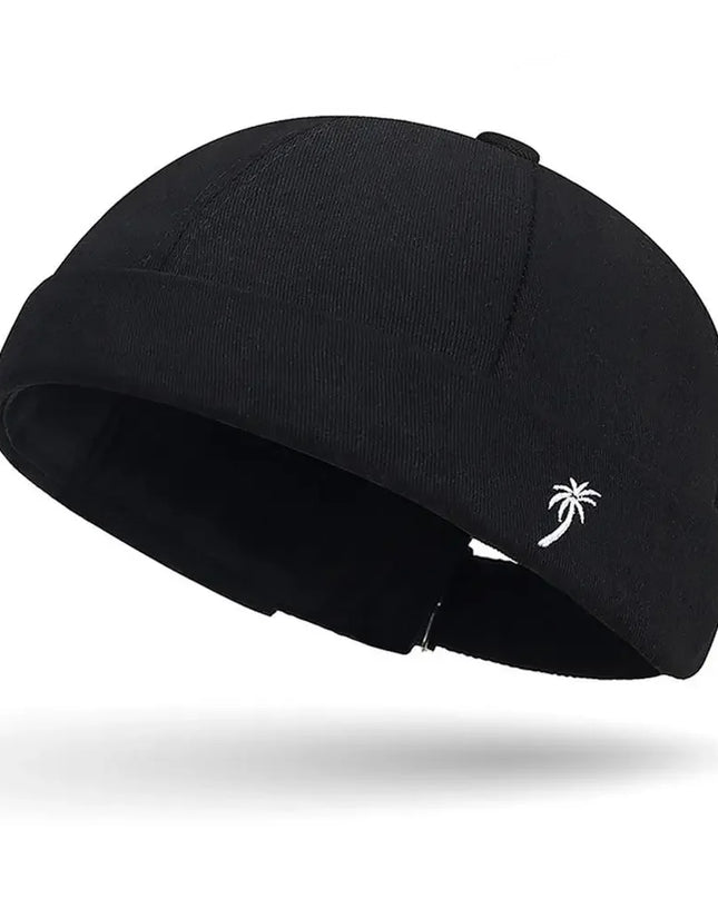 Vintage Washed Cotton Brimless Beanie Hat – Embroidered Coconut Tree (Unisex Adjustable)