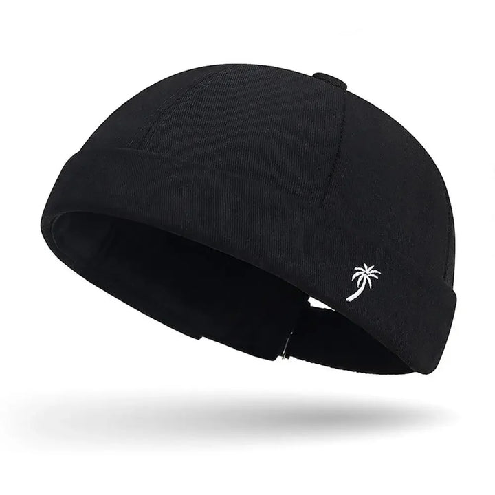 Vintage Washed Cotton Brimless Beanie Hat – Embroidered Coconut Tree (Unisex Adjustable)-HighTouch