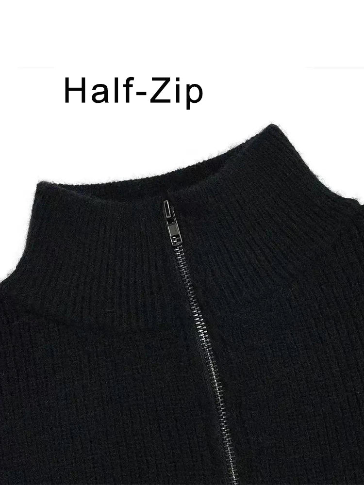 Heren gestreepte halfrits gebreide trui