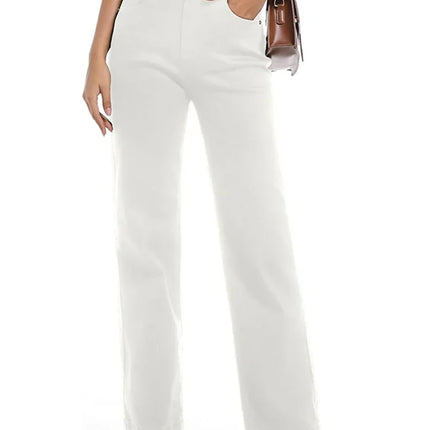 High Waisted White Stretch Straight Leg Jeans