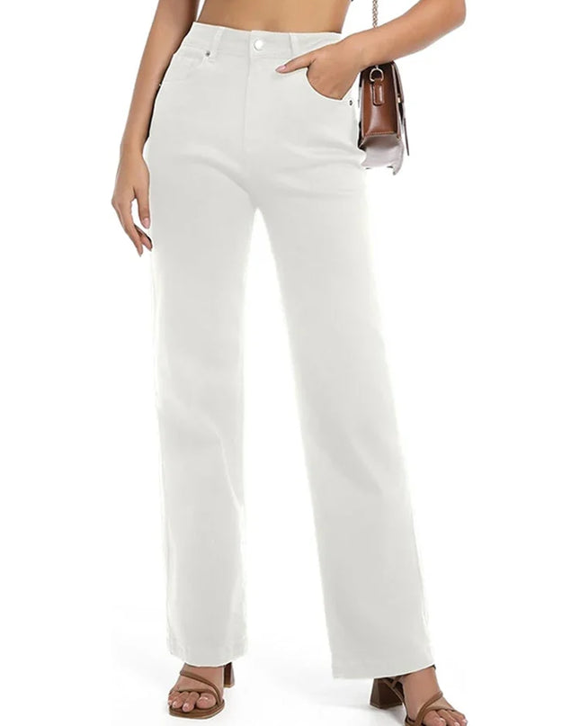 High Waisted White Stretch Straight Leg Jeans
