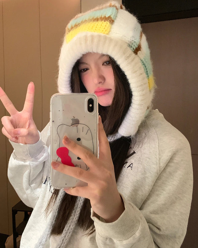 Color-Blocked Striped Warm Earmuffs for Women