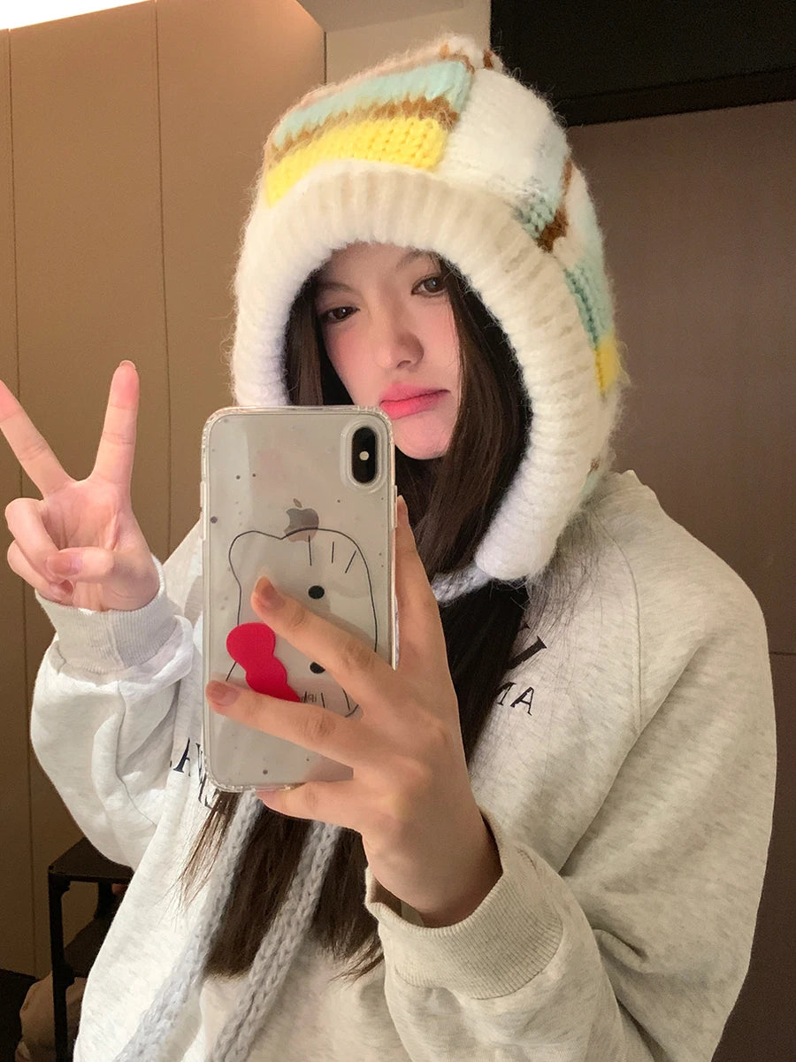 Color-Blocked Striped Warm Earmuffs for Women