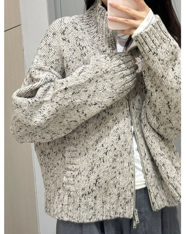 Textured Zip Knit Cardigan