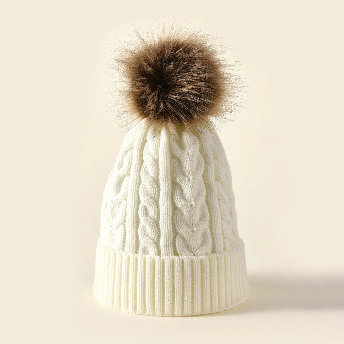 Plush-Pom Knit Flap Beanie for Women