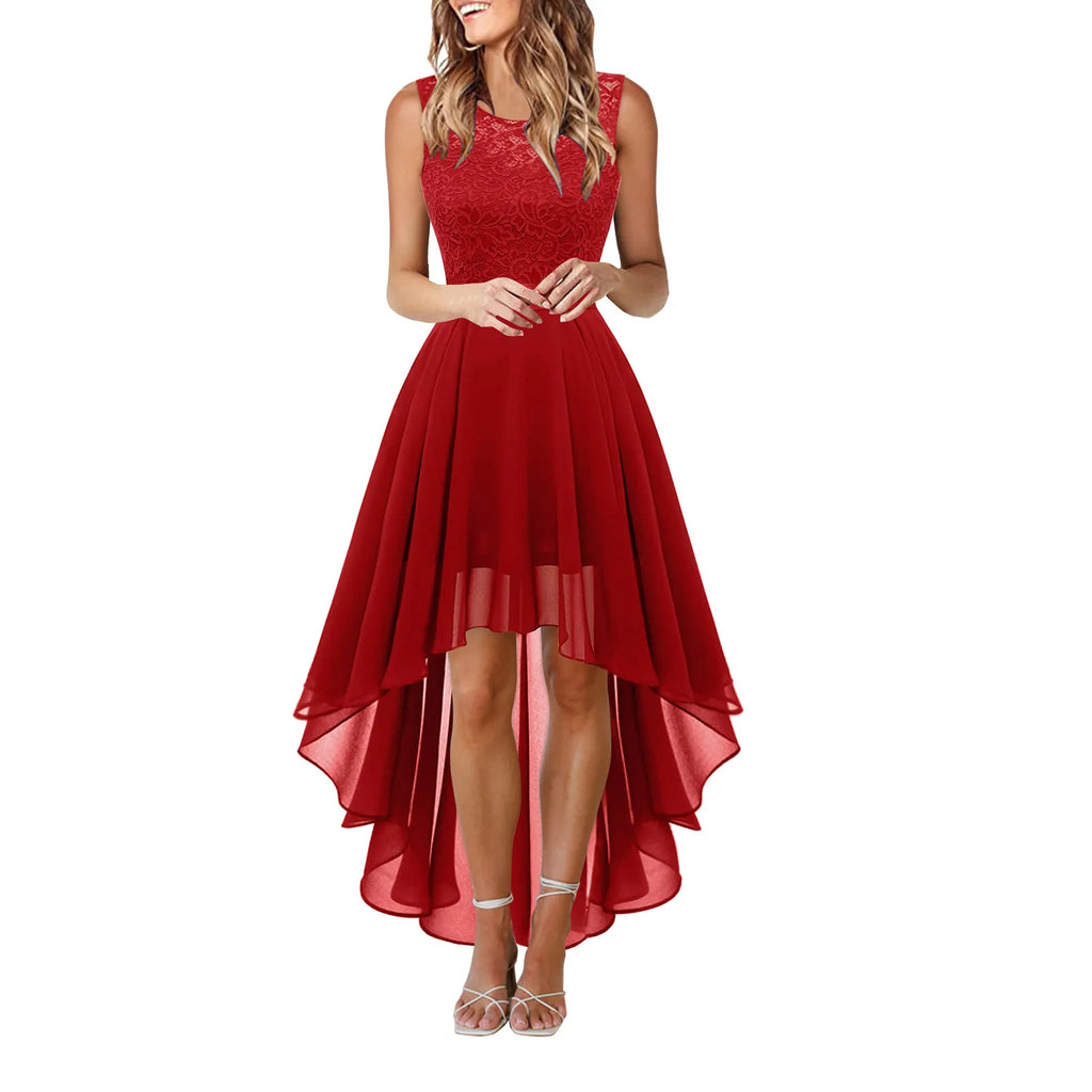 Vintage Floral Lace Irregular-Hem Cocktail & Bridesmaid Dress-HighTouch