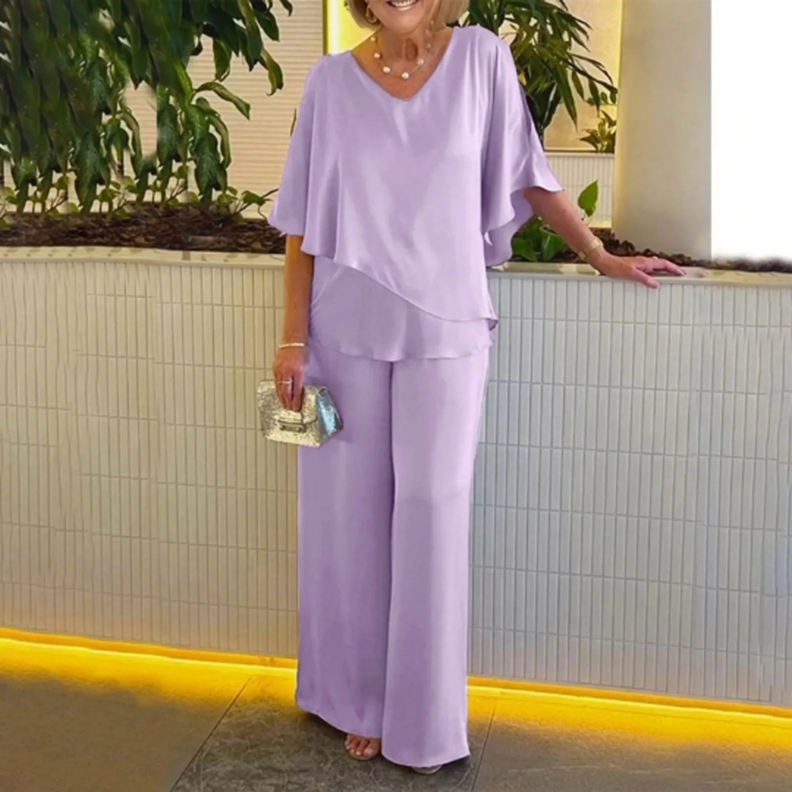 Pants Suit Two Piece Set Soild Female Outfit Summer