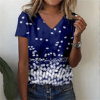 Vintage Floral 3D Print V‑Neck Tee – Oversized Harajuku Style-HighTouch