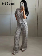 Women’s Knit Striped Pullover & Pants Set-HighTouch