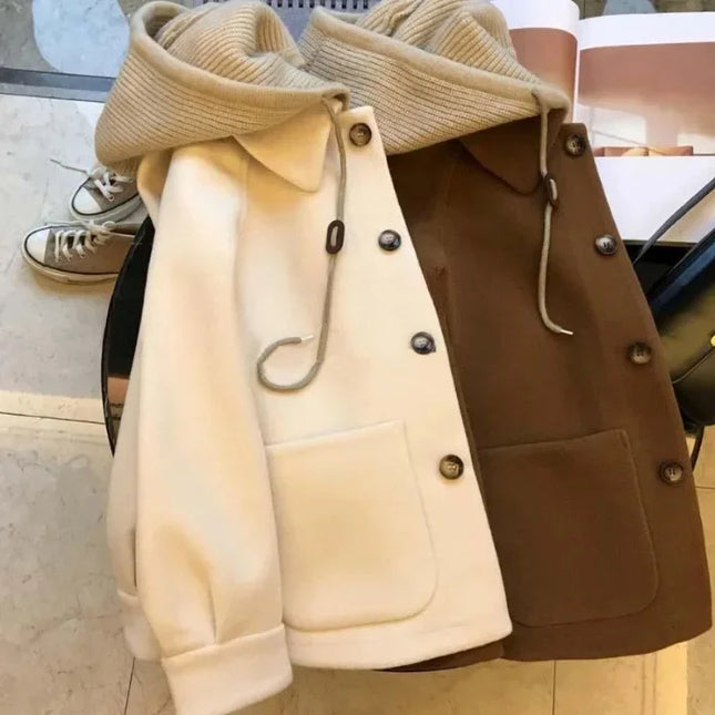 Plus Size Hooded Patchwork Coat