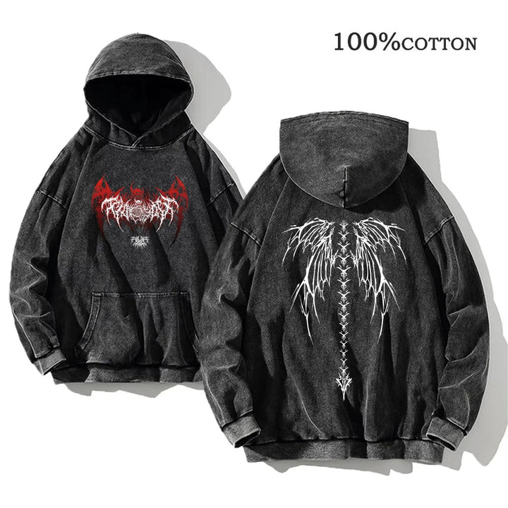 Y2K Washed Hoodies Vintage Cotton Women Men Skull Cross Print Hooded Sweatshirts Oversize Hip Hop Male Pullover Winter Clothes