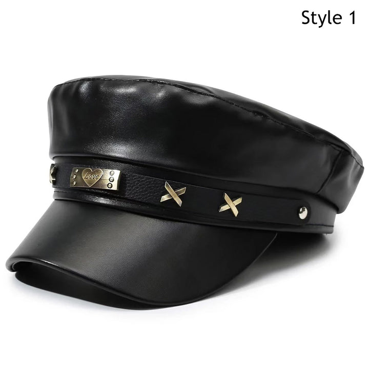 PU Leather Beret Hat All Season British Visor Baker Boy Cap