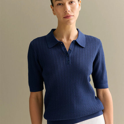 Tornova Loose Knit Polo Tee – Summer Casual Women's Top